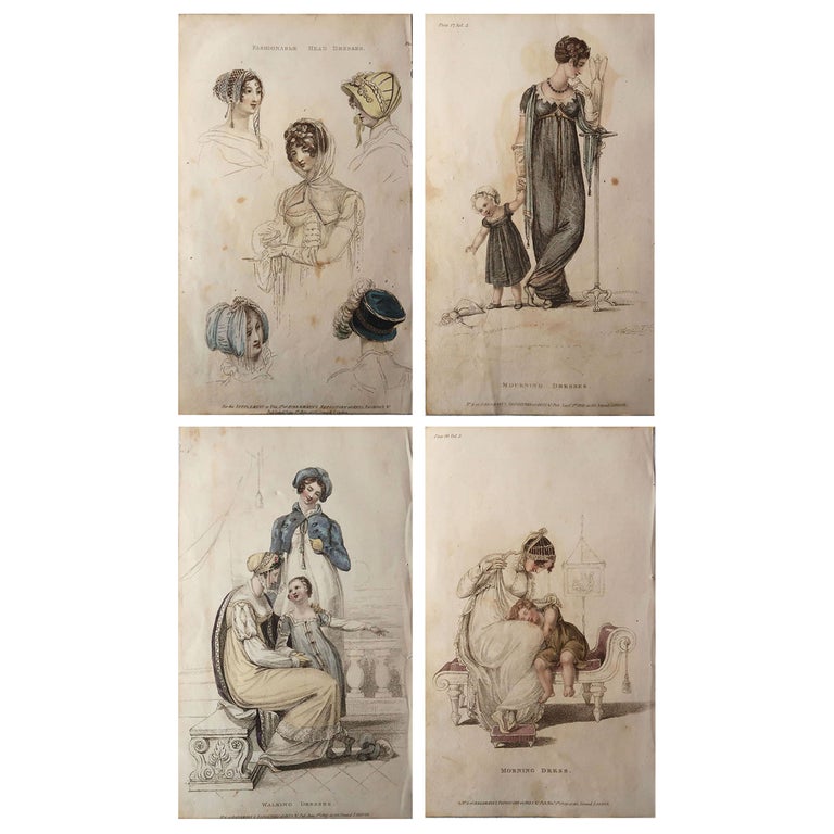 Set of 4 Original Antique Fashion Prints, Dated 1809 For Sale at 1stDibs