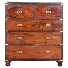 19thC English Campaign Mahogany Secretaire Chest Drawers