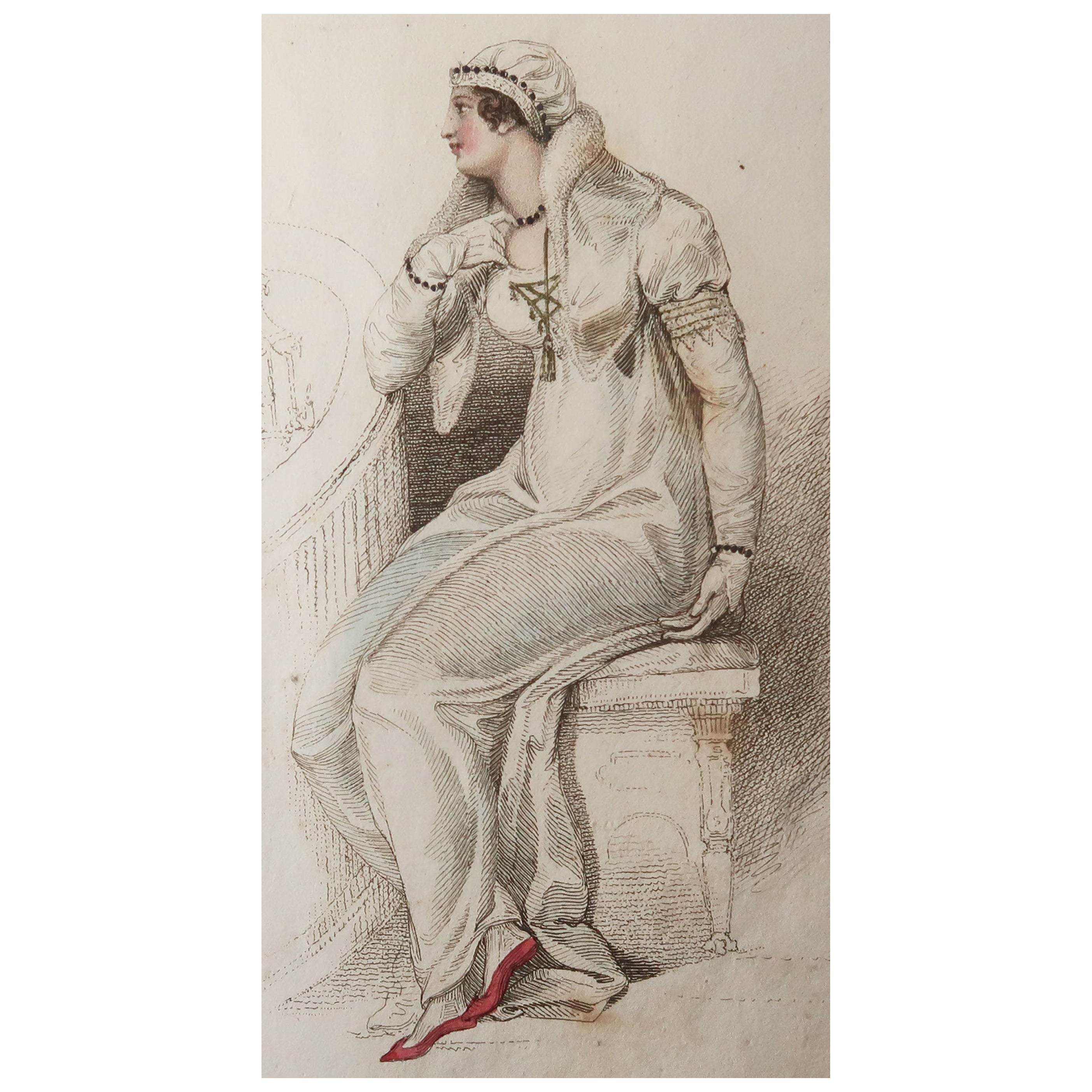 Grabado original antiguo de moda. C.1810