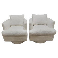 Vintage Pair of Mid Century Modern 1970s Drexel Swivel Chairs in New Boucle Fabric