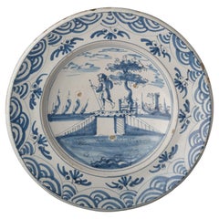 Antique Blue and White Charger with a Shepherd in a Landscape Delft, 1670-1700
