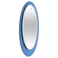 Mid-Century Cristal Art Oval Italian Wall Mirror with Blue Glass Frame, 1960s