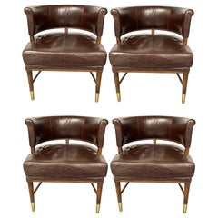 Set of Four Mid-Century Modern Leather Chairs, Manner Gio Ponti