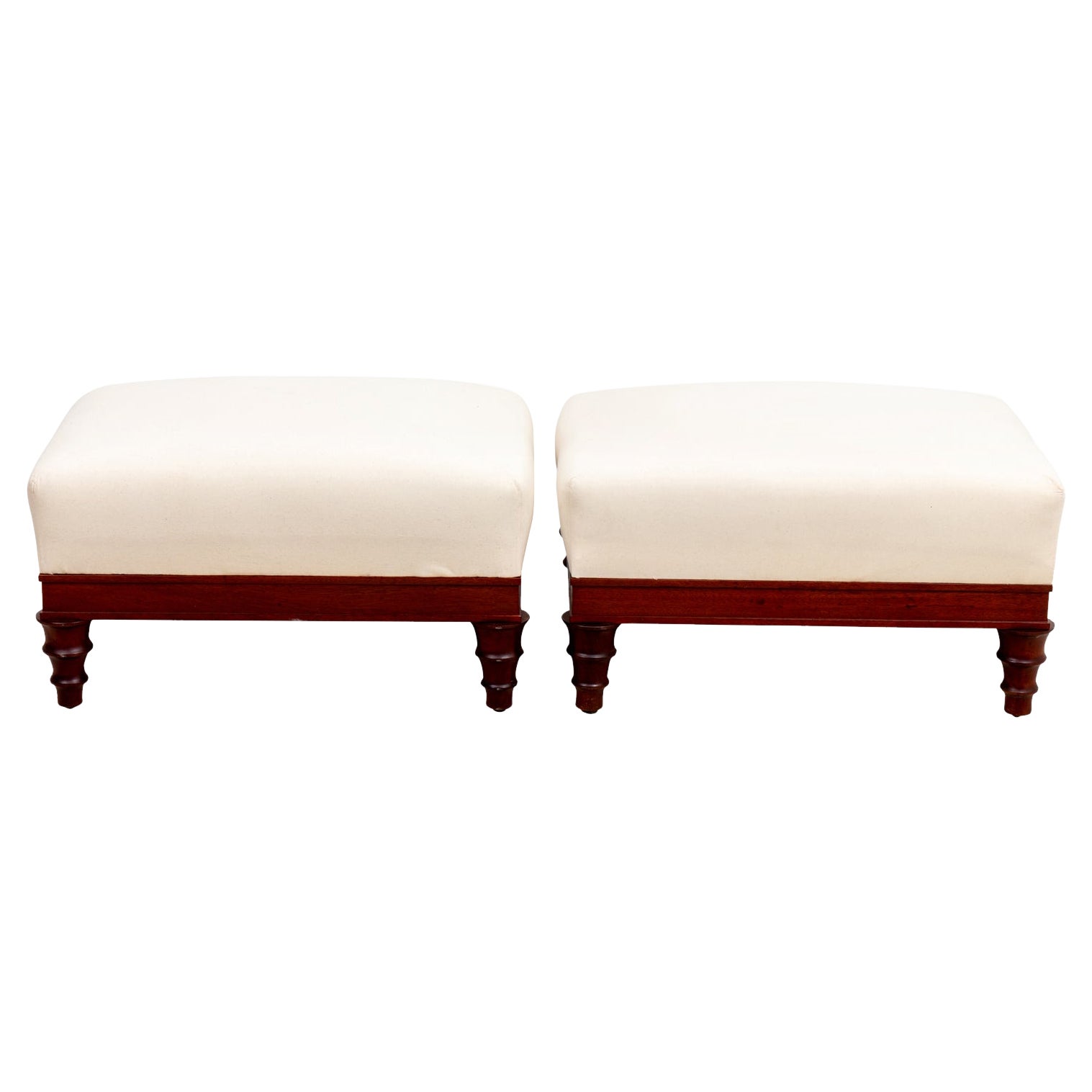 Pair of English Ottomans For Sale