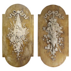 Pair of Large 19th Century French Nature Morte Still Life Stucco Relief Panels