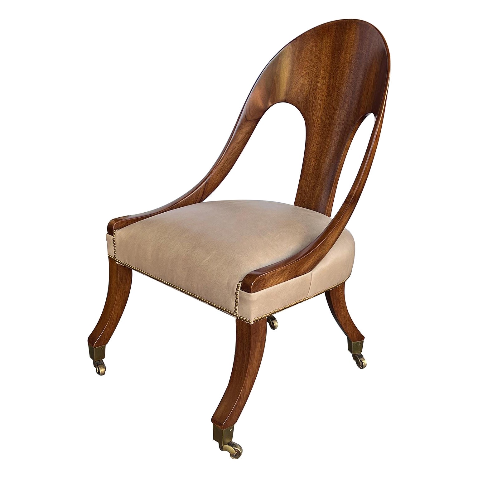 Shapely English Regency Style Solid Mahogany Spoonback Chair For Sale