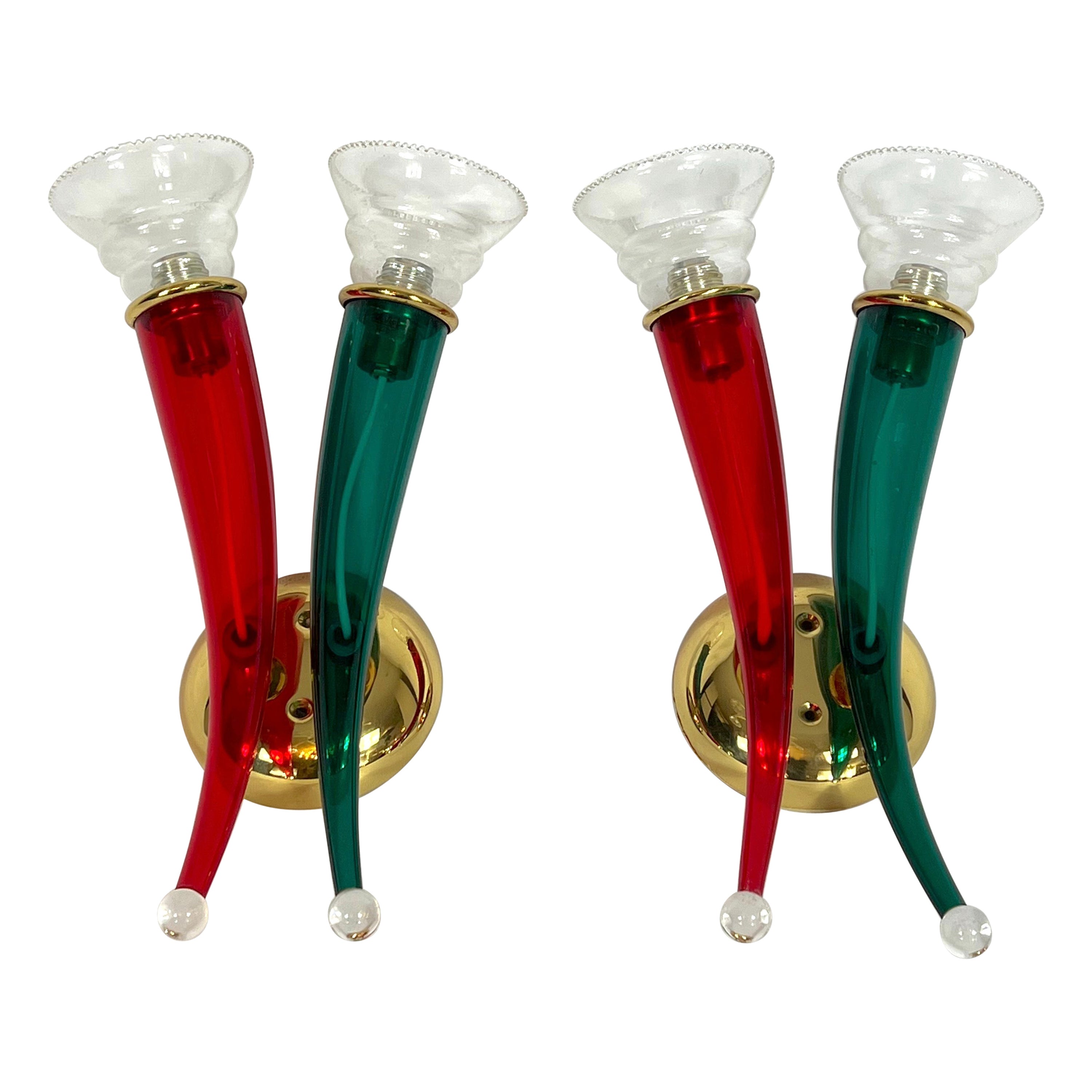 Vintage Pair of Murano Glass Sconces Signed by VeArt, Italy, 1970s For Sale
