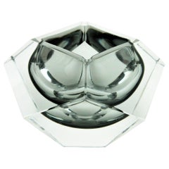 Flavio Poli Murano Sommerso Smoked Grey Faceted Glass Giant Bowl