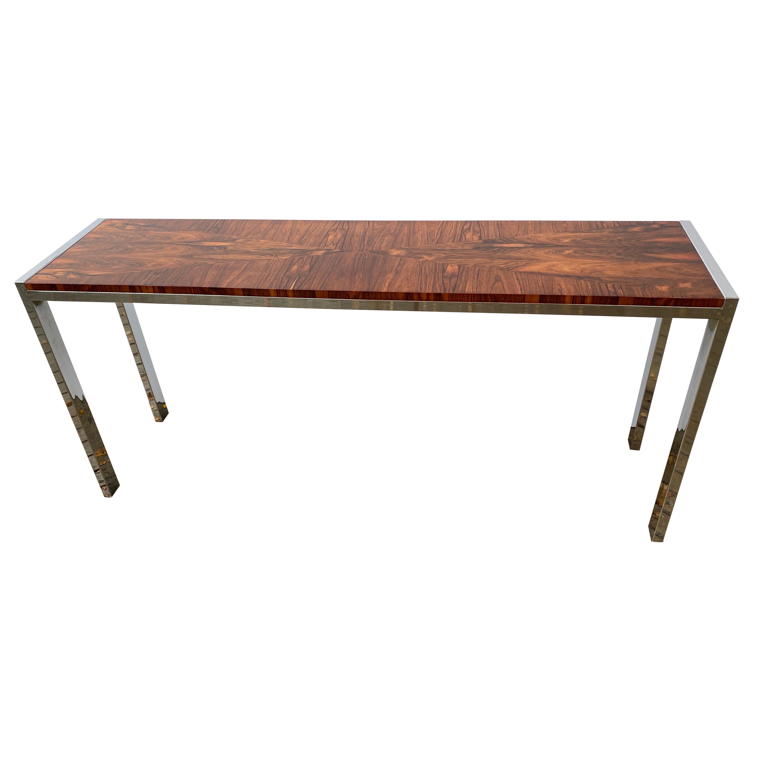 Rosewood and Chrome Console in the Style of Milo Baughman