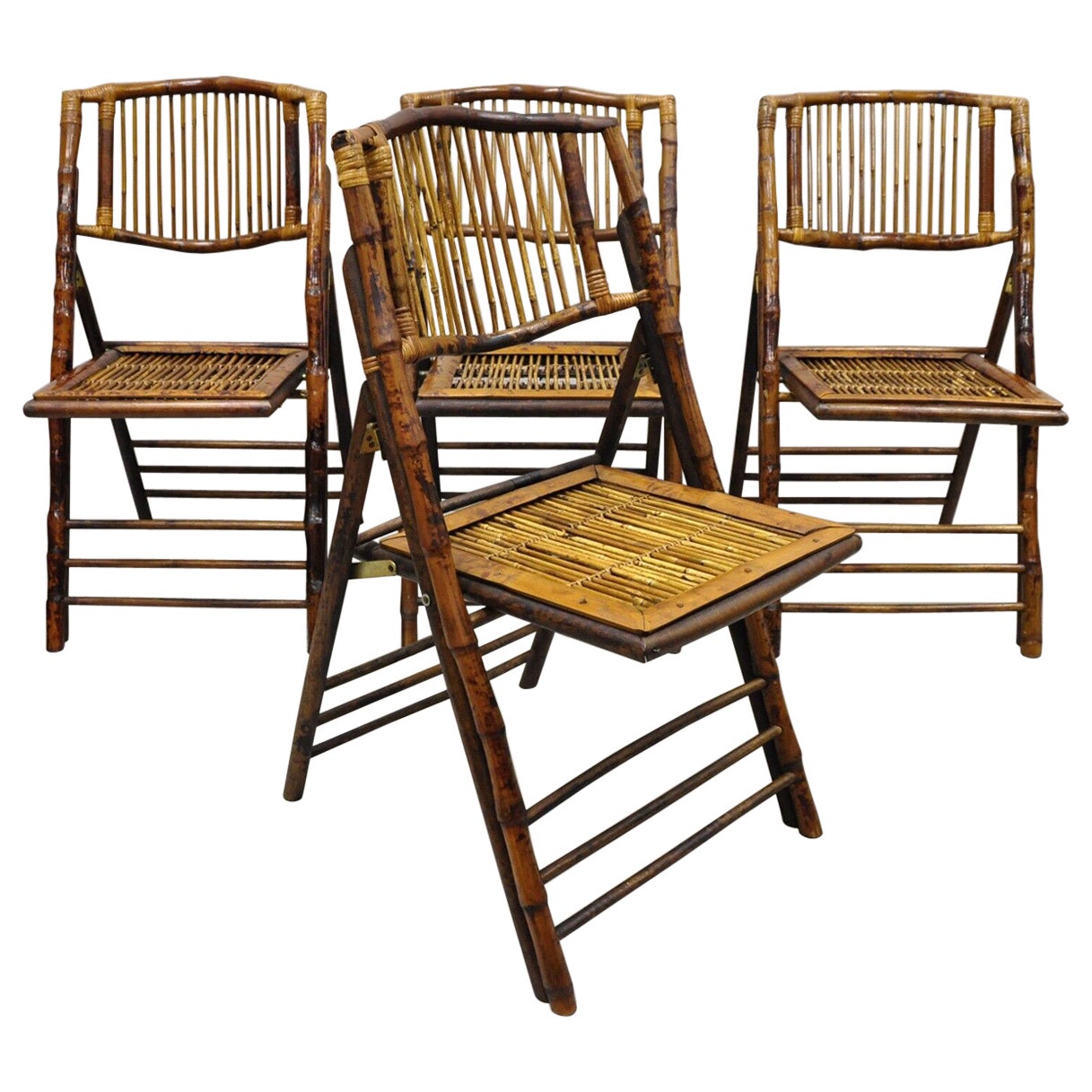 Bamboo Wooden Folding Chairs for Game Table or Events, Set of 4