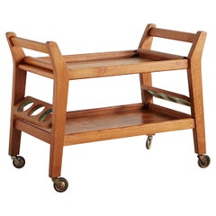 Vintage Oak Bar Cart with Tray Top, France, 1950s