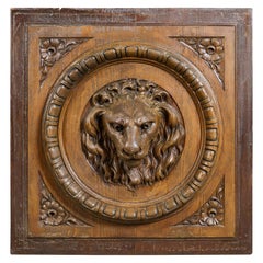 Carved Lion Head Panel