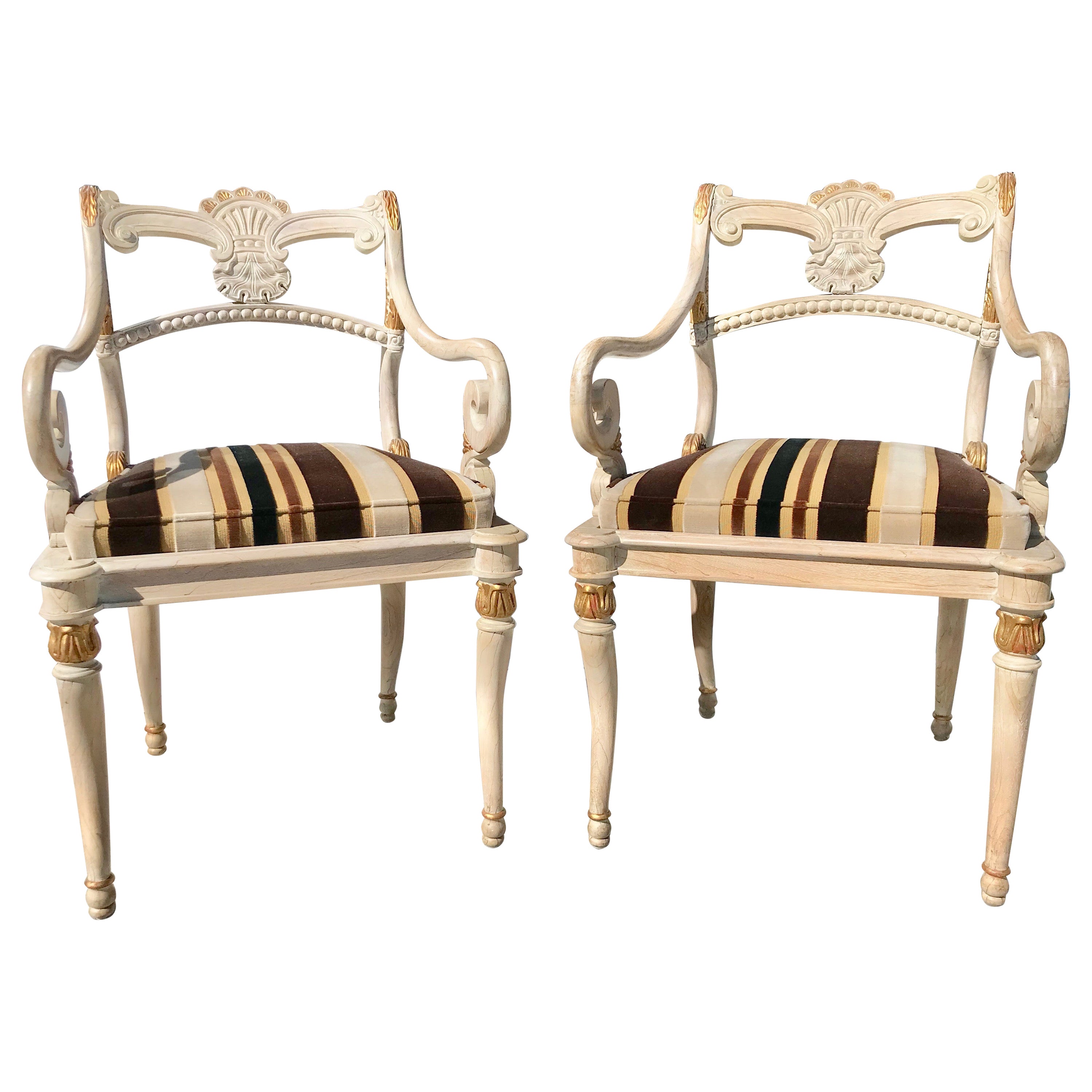 Pair of Carved Regency Style Arm Chairs For Sale