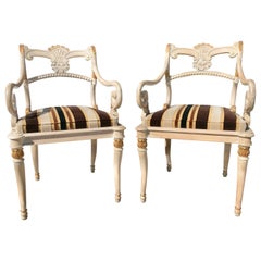 Vintage Pair of Carved Regency Style Arm Chairs