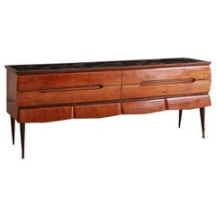 Elm Wood Credenza with Marbled Glass Top, Italy 20th Century
