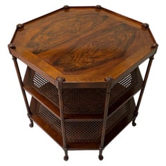 Octagonal Three Tiered Walnut & Caned Side Table