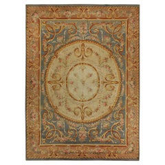 Antique Savonnerie Rug with Cream Medallion and Floral Patterns, by Rug & Kilim