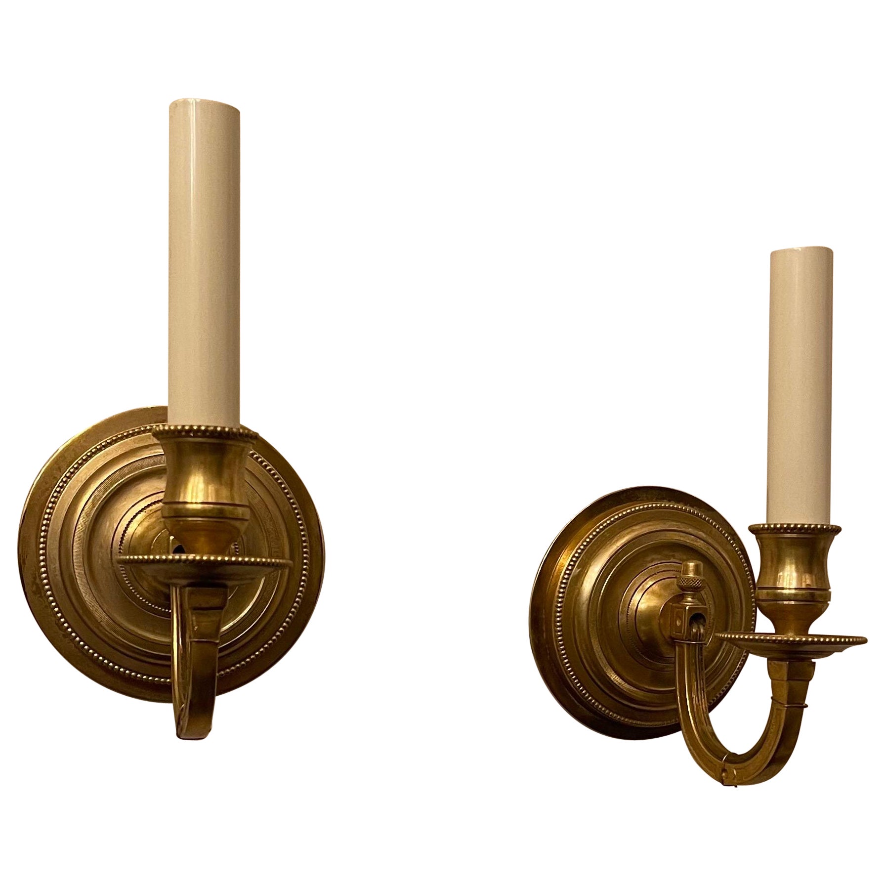 Fine Pair Vaughan Designs French Empire Neoclassical Bronze Urn Finial Sconces For Sale