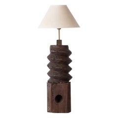 Used Oak Table Lamp in Syle of Charles Dudouyt