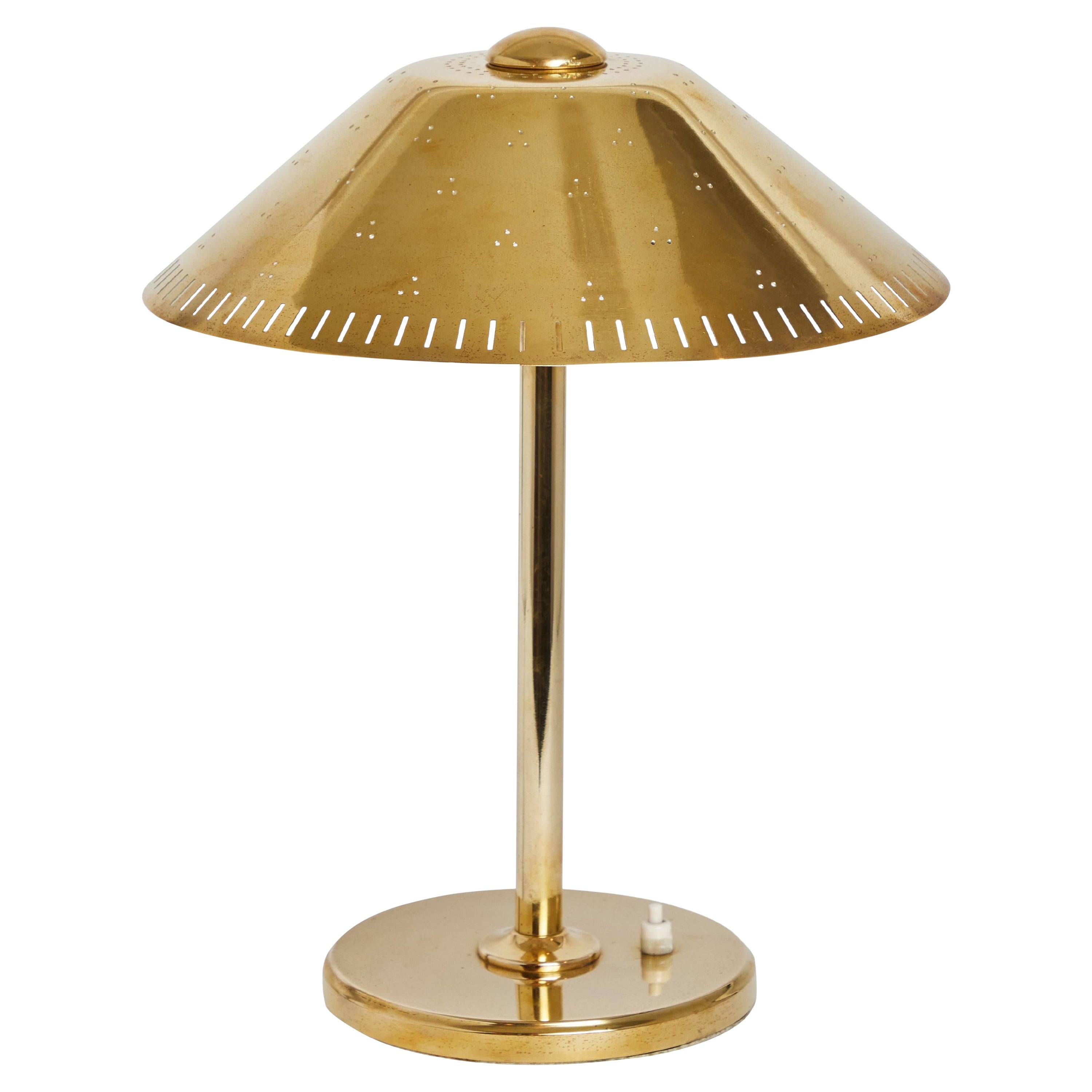 Paavo Tynell Six Arm Ceiling Lamp in Brass, Teak and Cane, Idman