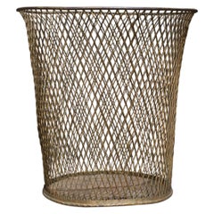 Antique Depression Era Expanded Metal Mesh Waste Basket, C.1930