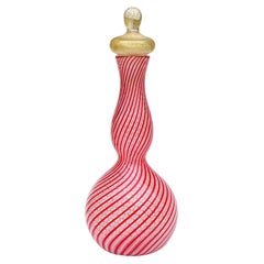 Vintage Dino Martens Murano Red White Gold Flecks Italian Art Glass Bottle Decanter