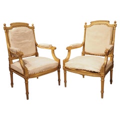 Pair of Louis XVI Style Giltwood Fauteuils from France, Circa 1880