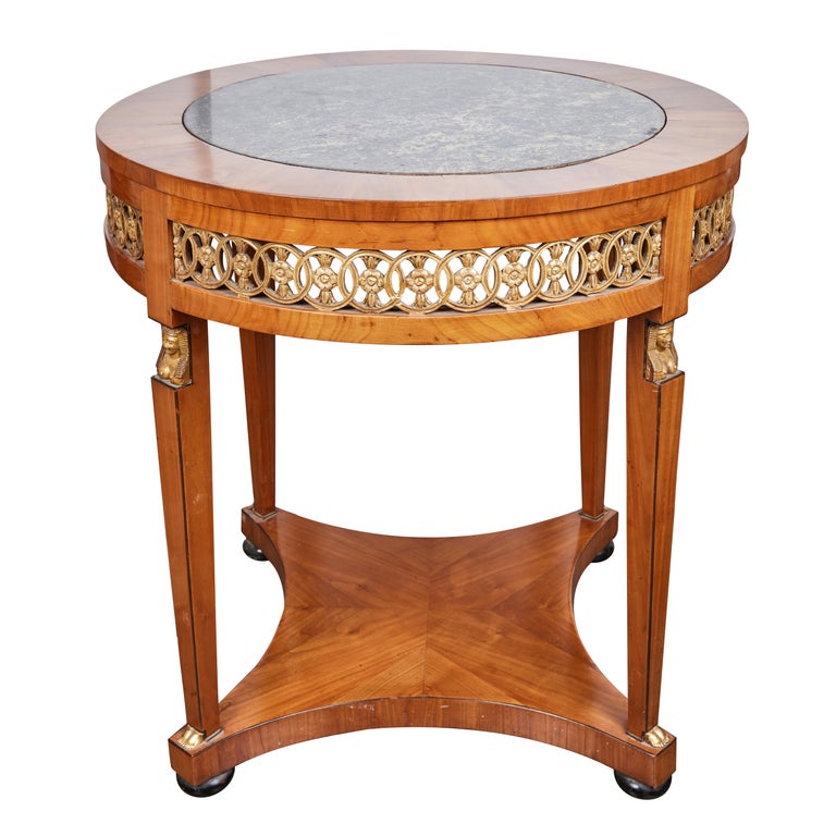 Fruitwood Table with Inlaid Marble For Sale at 1stDibs