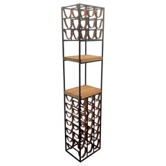 Wrought Iron and Butcher Block Thirty Bottle Tower Wine Rack by Arthur Umanoff