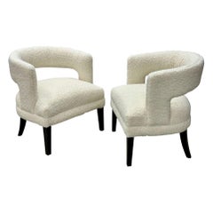 Pair of Open Back Mid-Century Modern Style Lounge Chairs, American, Boucle / Fur