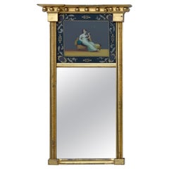Antique 19th Century Federal Style Gilded Eglomise Trumeau Mirror with Mother & Child