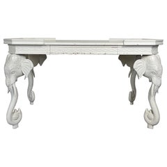 Carved Elephant Console in White Lacquer by Gampel & Stoll