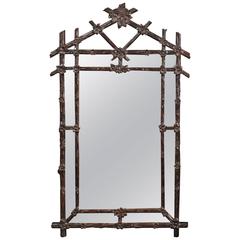 Carved Black Forest Mirror with Geometric Structure from the Mid 20th Century