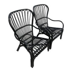 Vintage Coastal Bent Rattan Arch Lounge Chairs, Pair