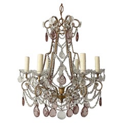Italian Crystal Beaded Chandelier With Amethyst Prisms 