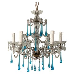 Italian Crystal Beaded Chandelier with Turquoise Drops