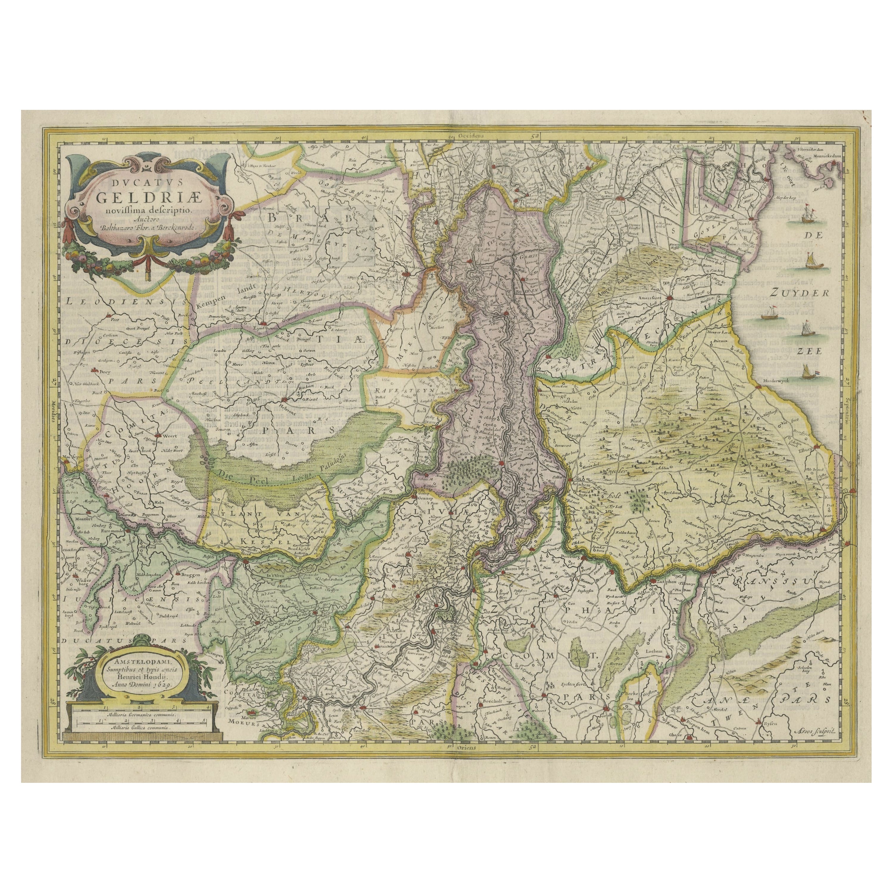 Carte ancienne originale colore  la main de Gelderland et d'Utrecht aux Pays-Bas