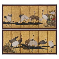 17th Century Japanese Screen Pair, Cranes