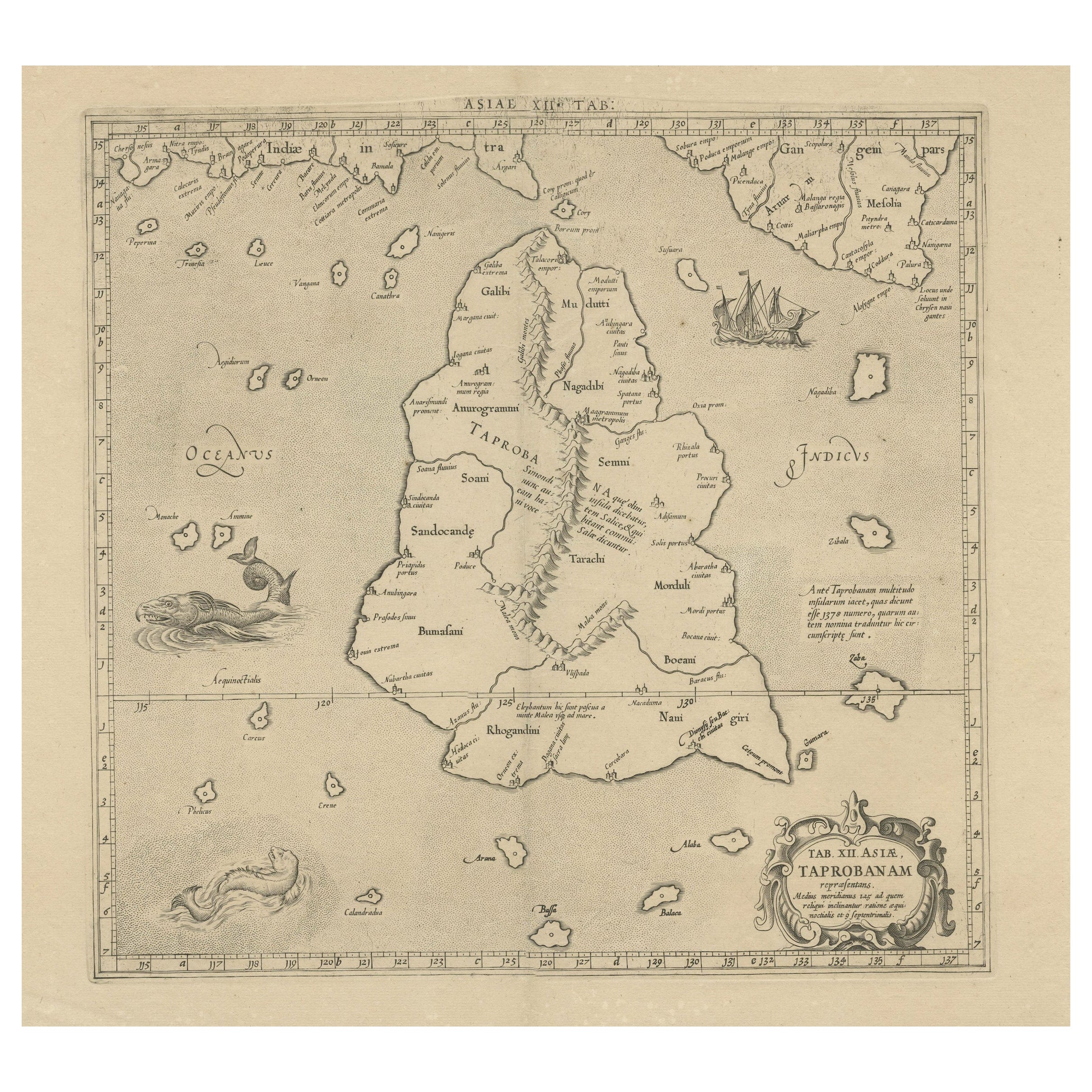 Rare Original Antique Ptolemy Map of Ceylon, Present Day Sri Lanka For Sale