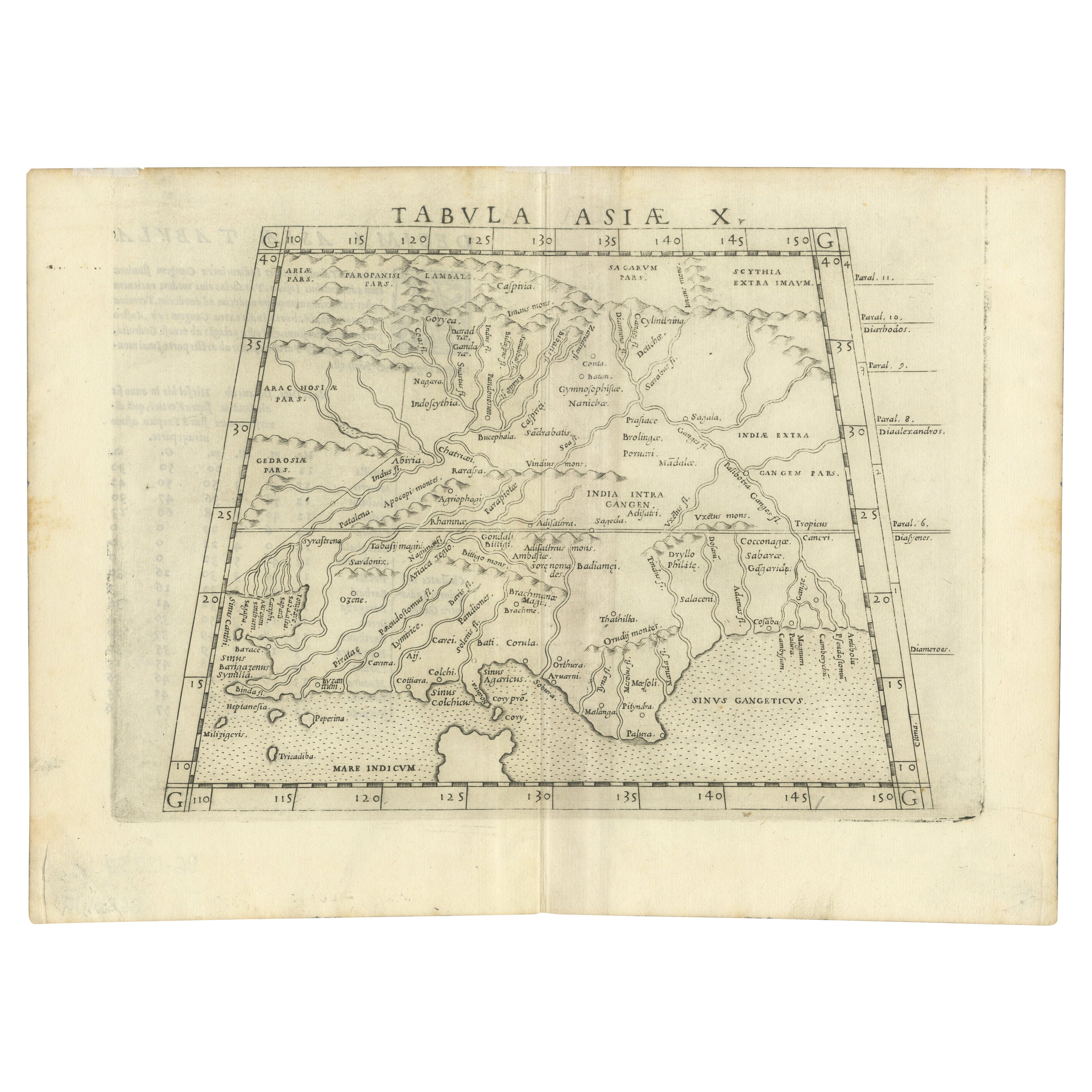 A Rare and Old Trapezoidal Projection of the Ganges and Himalaya Range in India For Sale
