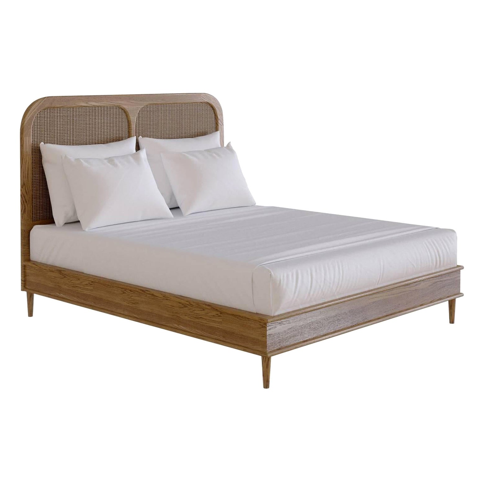 The Sanders Bed by Lind + Almond in Oak and Rattan (USA Californian King) For Sale