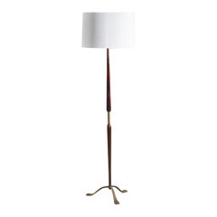 Italian Designer, Floor Lamp, Walnut, Brass, Fabric, Italy, 1940s