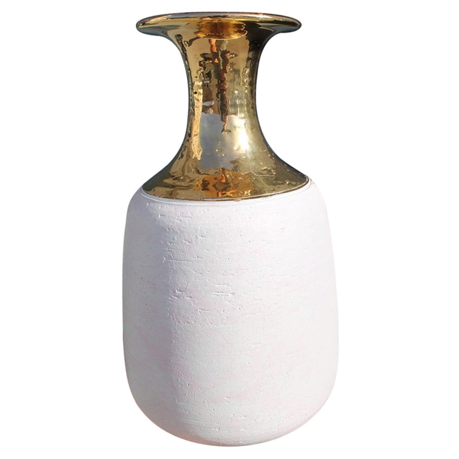 Bitossi Attributed Vase Ceramic Ping Gold 24kt Italian Design 1970