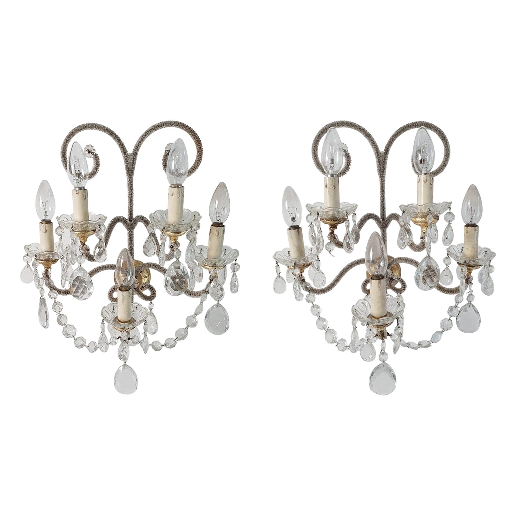Two Pairs of Italian Crystal Wall Sconces