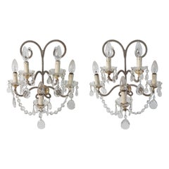 Used Two Pairs of Italian Crystal Wall Sconces