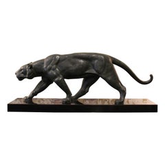 Bronze Panther Sculpture by Alexandre Ouline, France, 20th Century