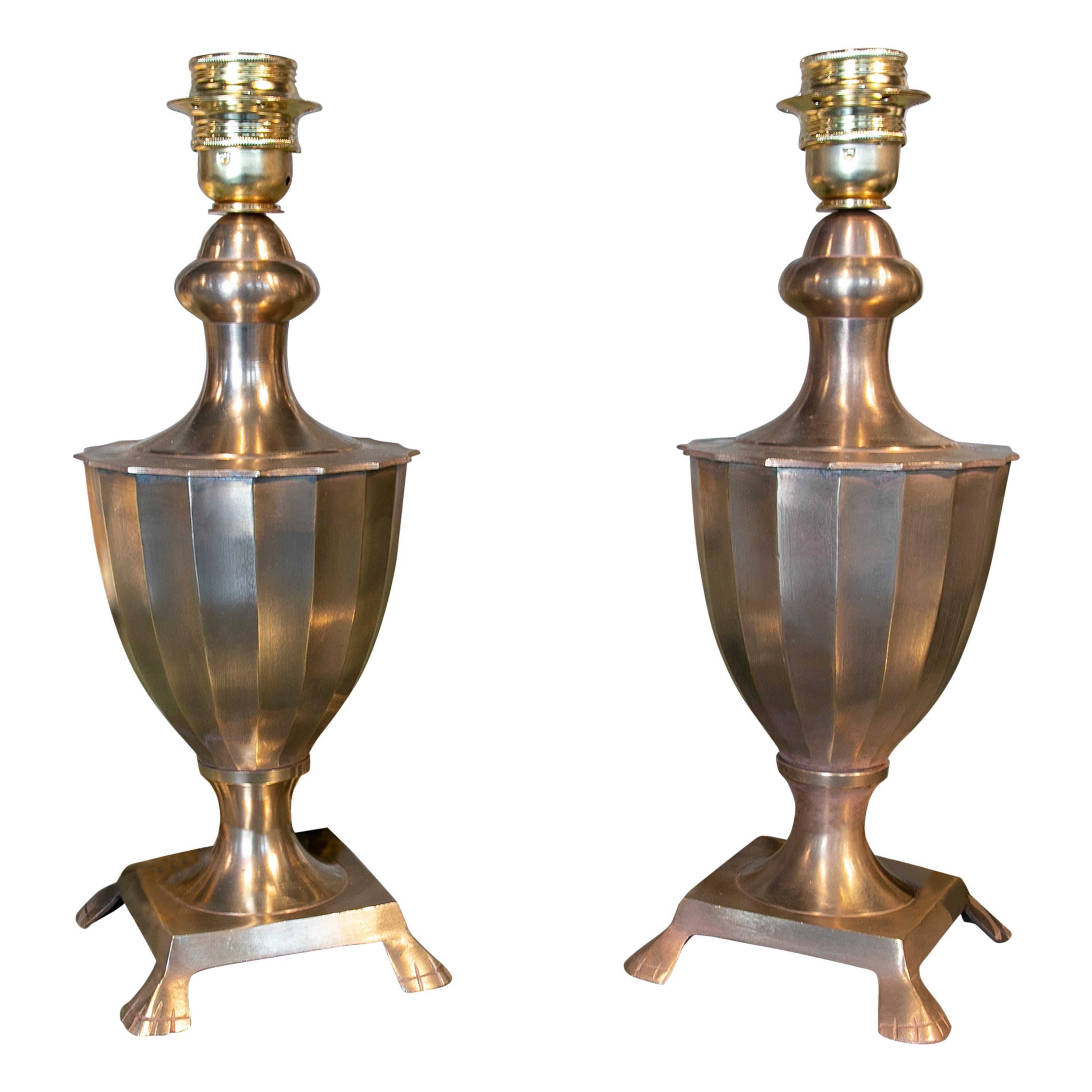 1970s Pair of French Golden Metal Table Lamps