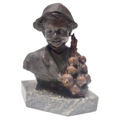 Antique Bronze Decorative Item of a Child Selling Onions by De Martino, Italy