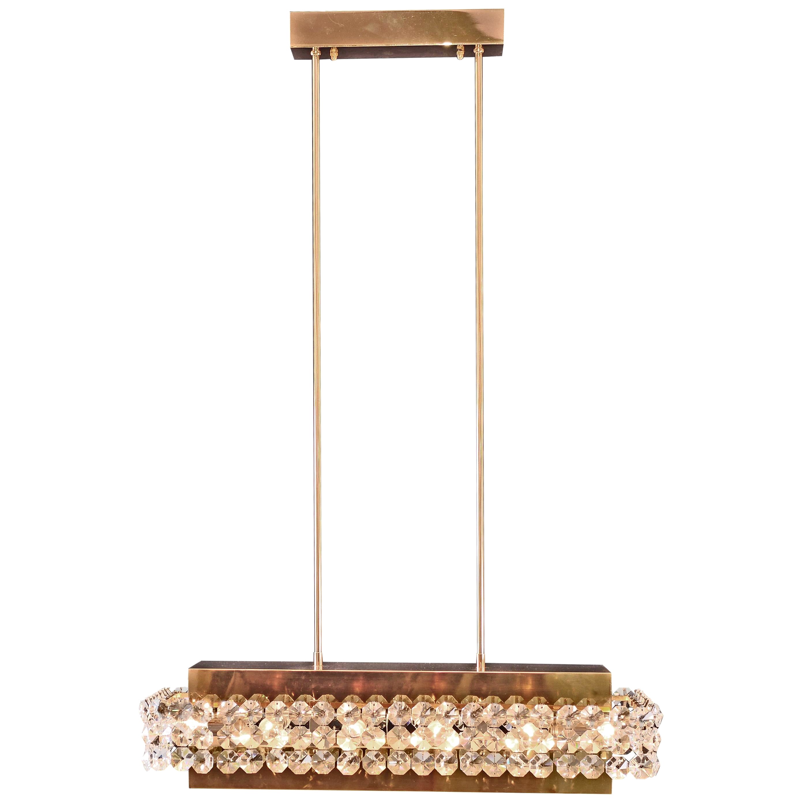 Magnificent Mid-Century Modern Crystal Glass and Brass Chandelier, Re Edition For Sale