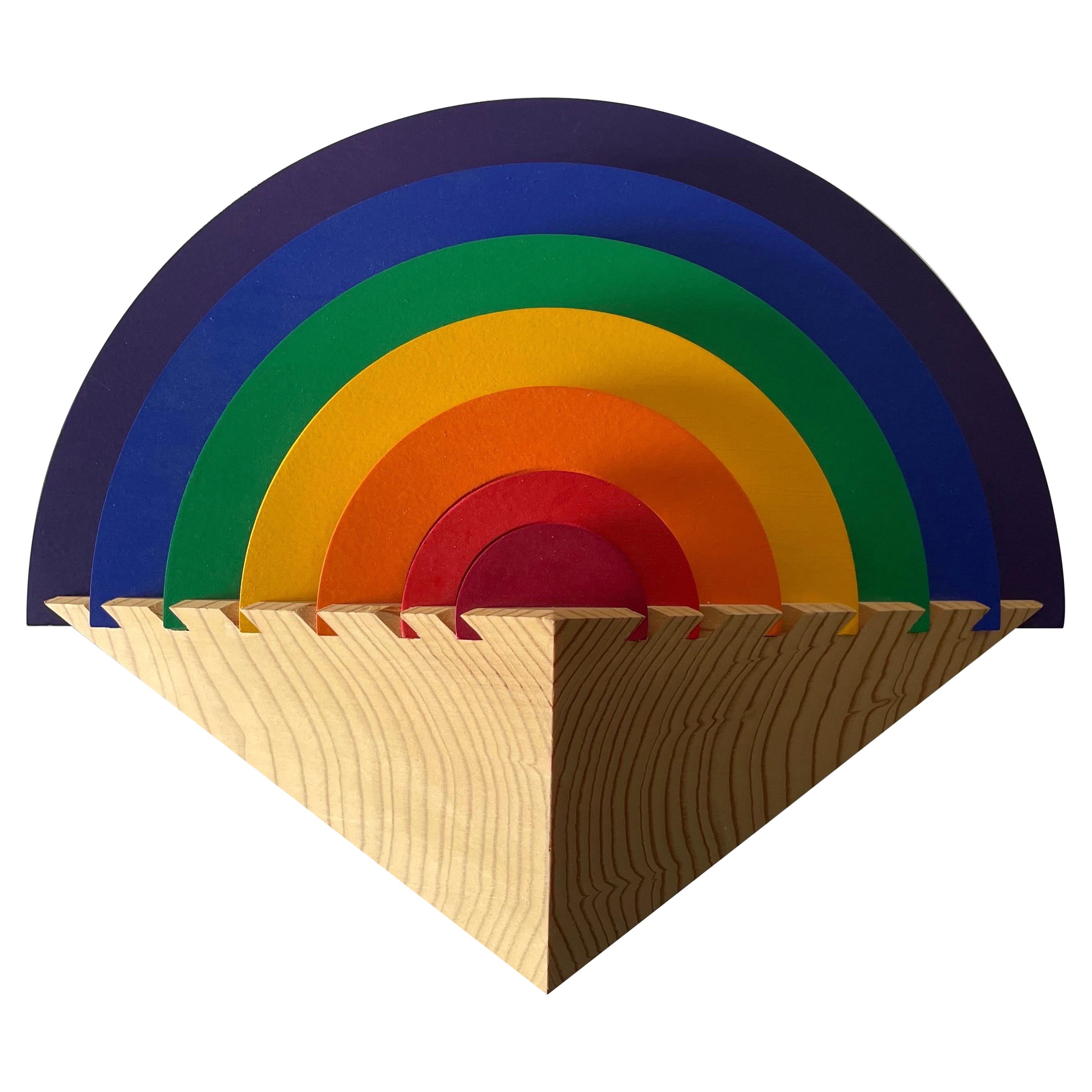 Rainbow design Wood Night Lamp by Kiener Zürich, in Style of Memphis Group, 1980 For Sale
